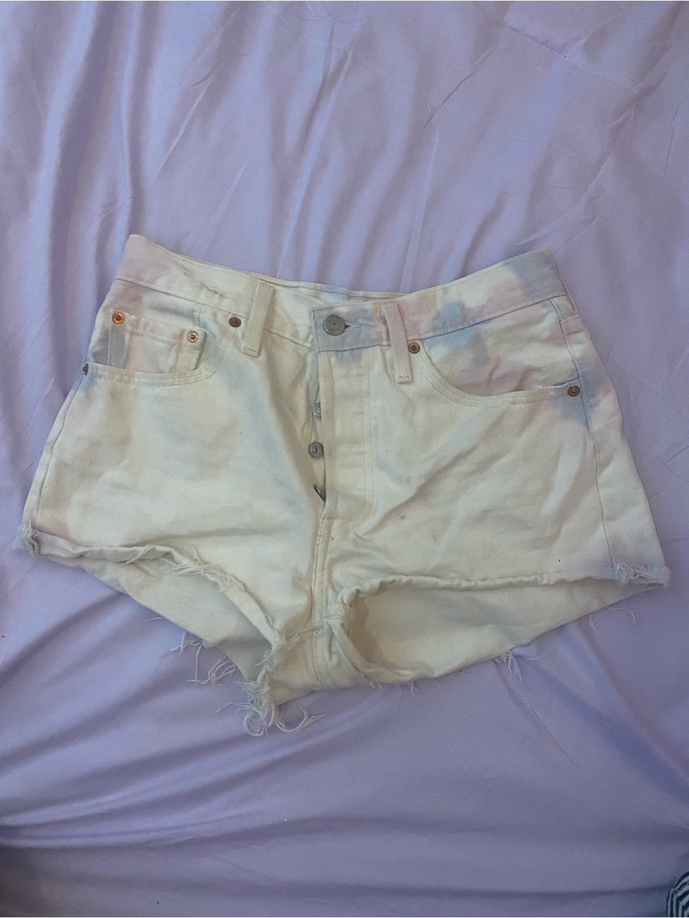 Levi's 501 White Shorts with Pastel Tie-Dye Trim